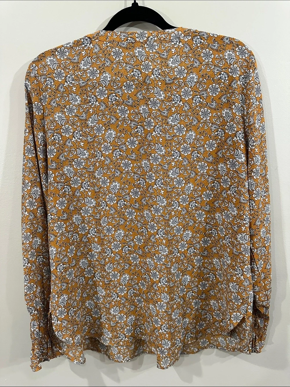 LOFT Floral Pintuck-Front Blouse in Caramel/White, Size M